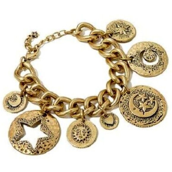 Crystal Streets HSN Jewelry - CRYSTAL STREETS HSN CELESTIAL GOLD MOON/STAR/SUN/HEART 7 CHARMS BRACELET**NEW!